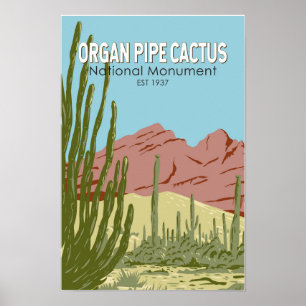 Póster Monumento Nacional Cactus de Órgano Arizona Retro