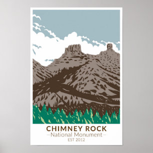 Póster Monumento nacional de Chimney Rock Colorado Vintag