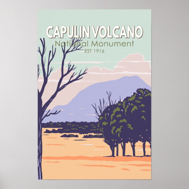 Póster Monumento Nacional Volcán Capulin Vintage (Frente)