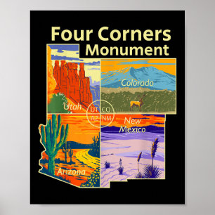 Póster Monumento Vintage Four Corners Con Parques Naciona