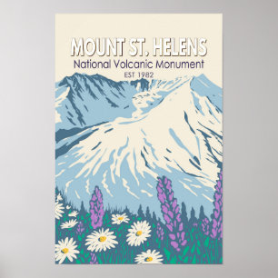 Póster Monumento Volcánico Nacional Monte St Helens Retro