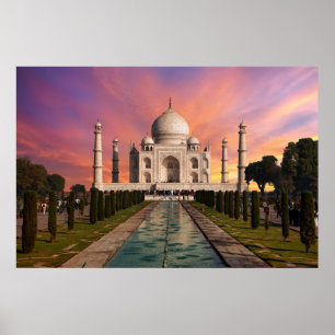 Póster Monumentos Vista colorida del Taj Mahal
