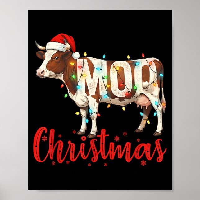 Póster Moo Christmas Funny Cow Lovers Cattle Famer Farmin (Frente)
