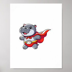 Póster Moo Deng Baby Hippo Superhéroe Kids Cute Fun Boys