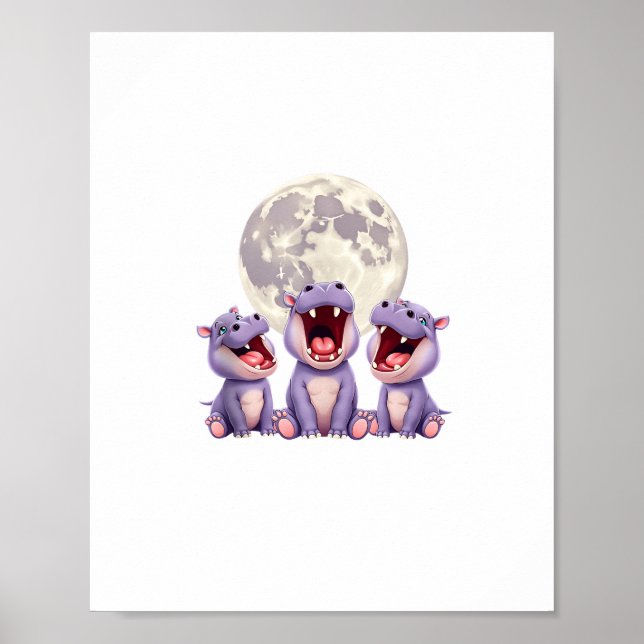 Póster Moo deng con la luna Moo Deng Funny Moo-Deng Mem (Frente)