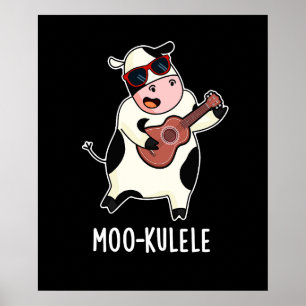 Póster Moo-kulele Funny Ukulele Cow Pun Dark BG