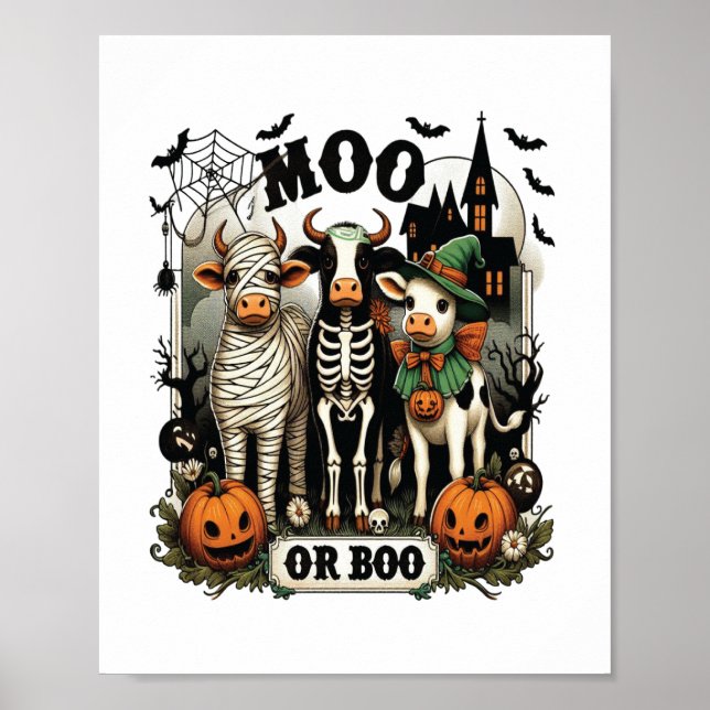 Póster Moo o Boo Vaca de Halloween (Frente)