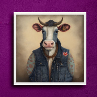 Póster Moo-Tique Denim - Vaca divertida en un Poster de d