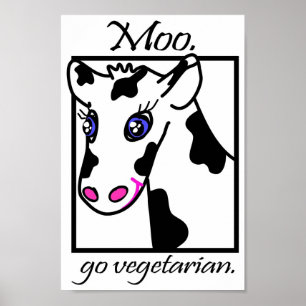 Póster Moo. Ve vegetariano.