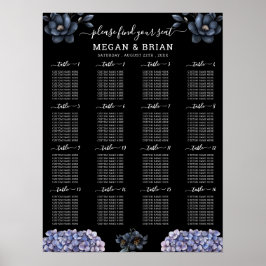Póster Moody Black Floral Classic Wedding Seating Chart