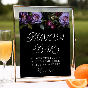 Póster Moody Boda floral gótica morada Mimosa Bar Rótulo