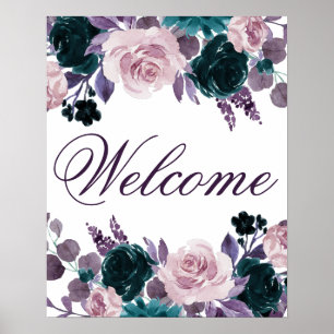 Póster Moody Boho   Quinceañera Floral Morado Berenjena