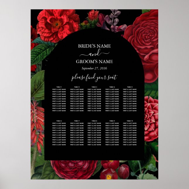 Póster Moody Florals Black Burgundy Boda (Frente)