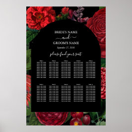 Póster Moody Florals Black Burgundy Boda