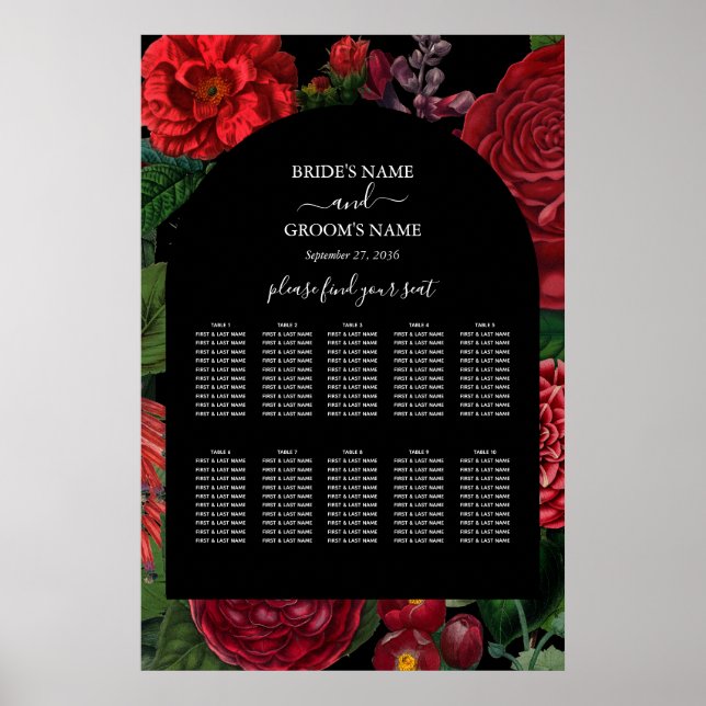 Póster Moody Florals Black Burgundy Boda (Frente)
