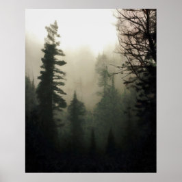 Póster Moody Foggy Treescape Painting paisajístico