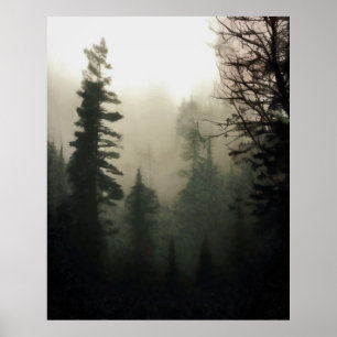 Póster Moody Foggy Treescape Painting paisajístico