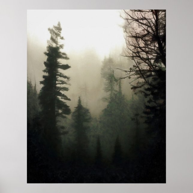 Póster Moody Foggy Treescape Painting paisajístico (Frente)