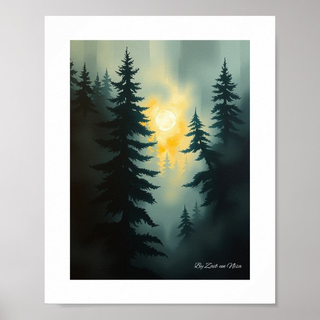 Póster Moody Forest Landscape Art | Pine Tree Wall Art (Frente)