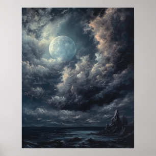 Póster Moody Gothic Moon Art Print Poster