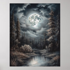Póster Moody Gothic Moon Art Print Poster