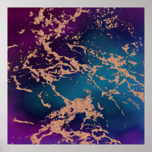 Póster Moody Marble   Luxe Deep Purple Verde azulado Rosa