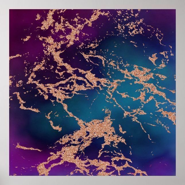 Póster Moody Marble | Luxe Deep Purple Verde azulado Rosa (Frente)
