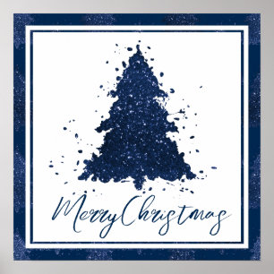 Póster Moody Merry Christmas Árbol azul de la Marina Os
