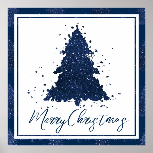 Póster Moody Merry Christmas | Árbol azul de la Marina Os (Frente)