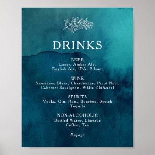 Póster Moody Ocean Watercolor Boda Bebidas Rótulo de menú