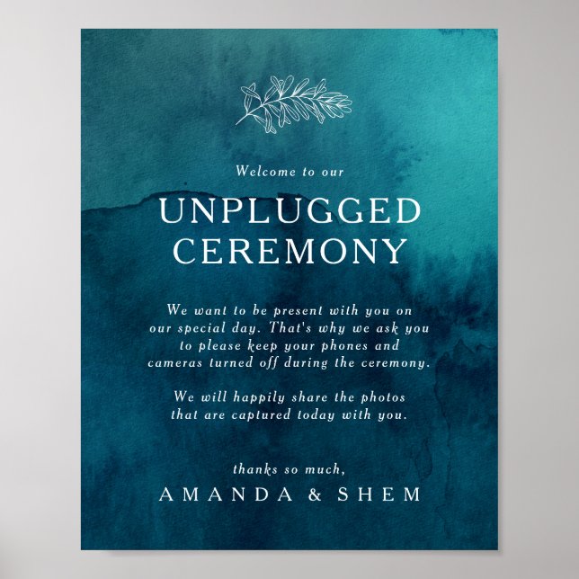 Póster Moody Ocean Watercolor Unplugged Ceremony Rótulo (Frente)