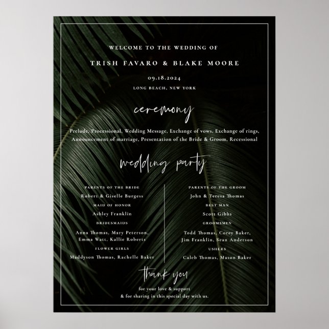 Póster Moody Tropics Wedding Program Poster (Frente)