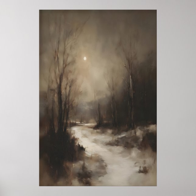 Póster Moody Winter Forest Wall Art, Moonlit Snowy (Frente)