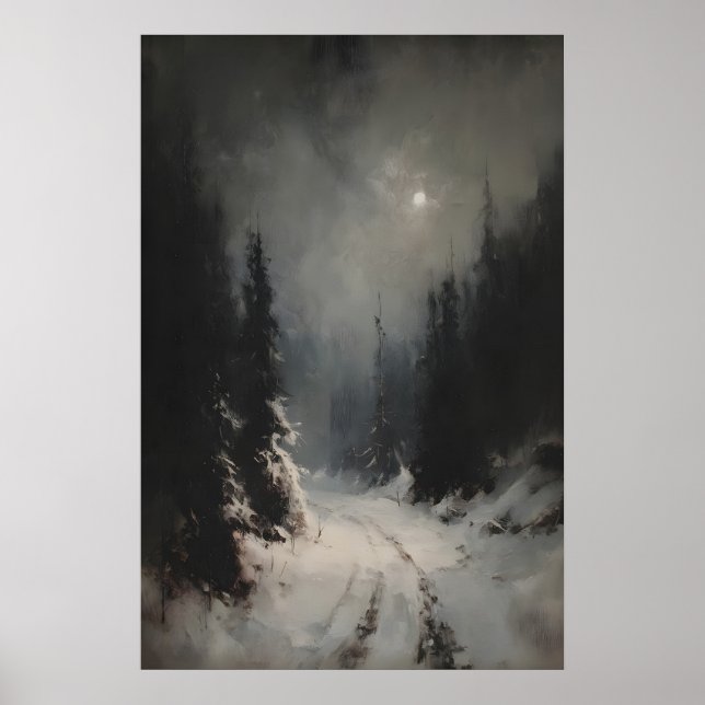 Póster Moody Winter Landscape Printable Snowy Forest Path (Frente)