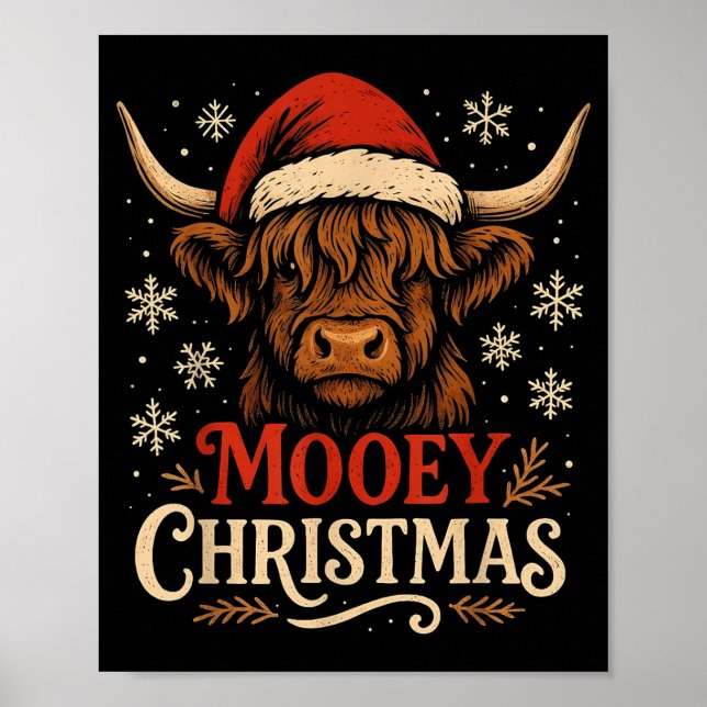 Póster Mooey Christmas Highland Cow Funny Santa Hat Desig (Frente)