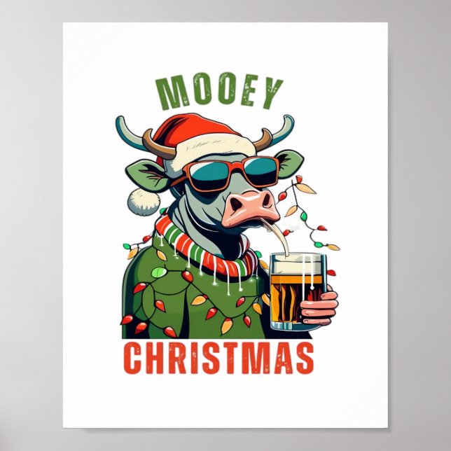 Póster Mooey Navidades Highland Cow Light Santa Hat T-Shi (Frente)