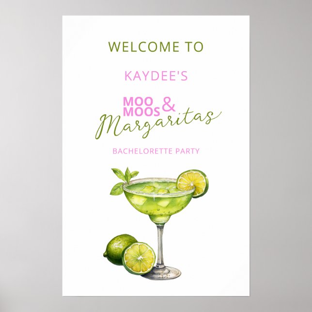 Póster MooMoos & Margaritas Bachelorette Welcome Sign (Frente)