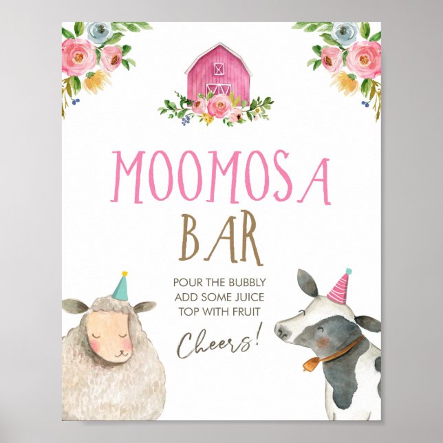 Póster Moomosa Bar Mimosa Granja Animales Barnyard Cumple (Frente)