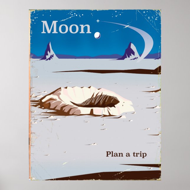 Póster Moon - afiche de viajes de la vieja ciencia ficció (Frente)