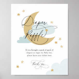 Póster Moon and Stars Diaper Raffle Rótulo Blue Baby Show
