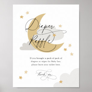 Póster Moon and Stars Diaper Raffle Rótulo Gray Baby Show