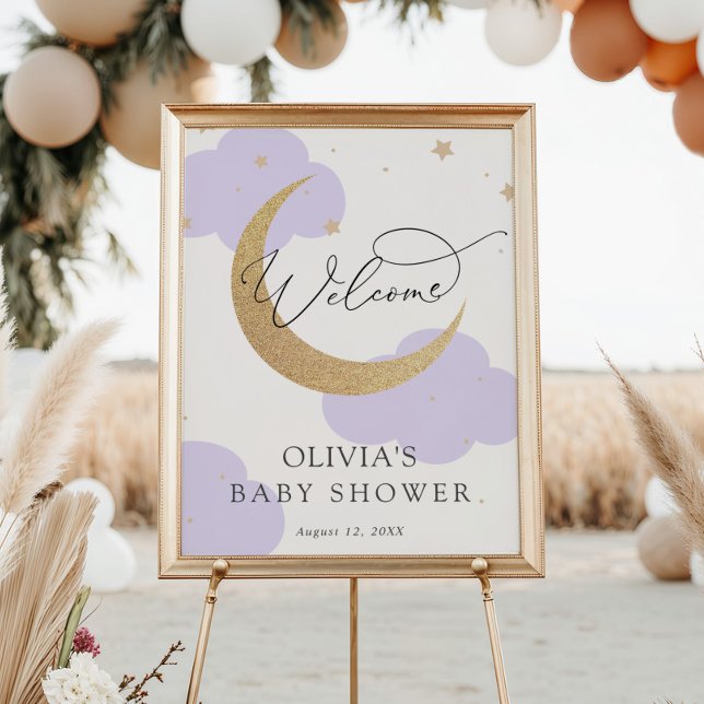 Póster Moon and Stars Purple Baby Shower Welcome Sign (Subido por el creador)