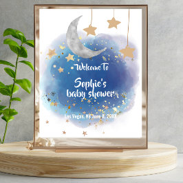 Póster Moon And Stars Royal Blue Gold Welcome Sign