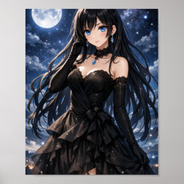 Póster Moon anime queen in black dress