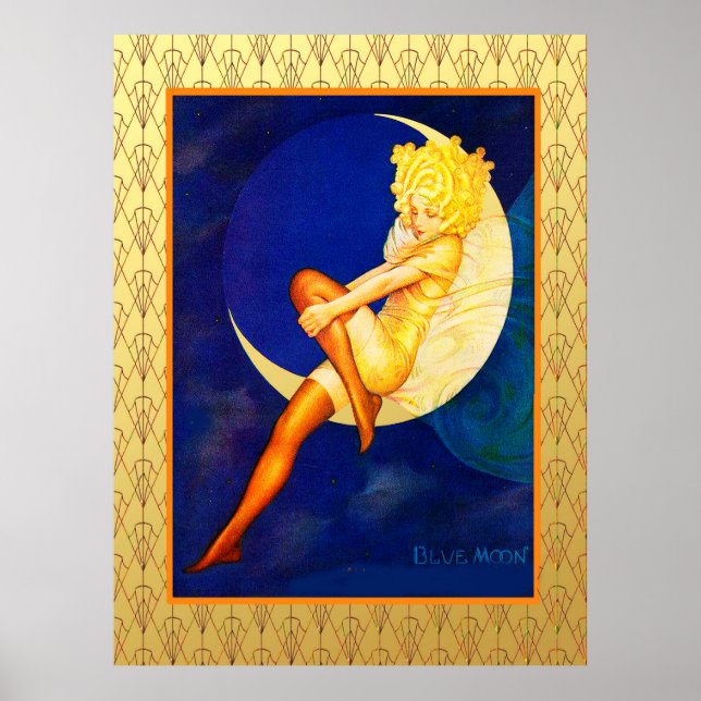 Póster Moon azul vintage (Frente)