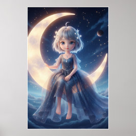 Póster Moon Fairy Starry Night Art Poster