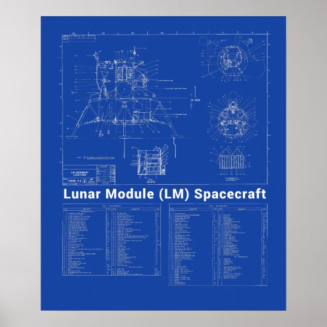 Póster Moon Lander Lunar Module (LM) Blueprint (Frente)