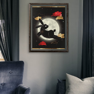 Póster Moon Lunar Año Del Conejo Oro Rojo Negro