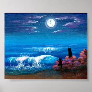 Póster Moon Ocean Black Cat Creationarts