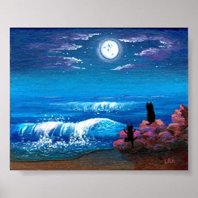 Póster Moon Ocean Black Cat Creationarts (Frente)